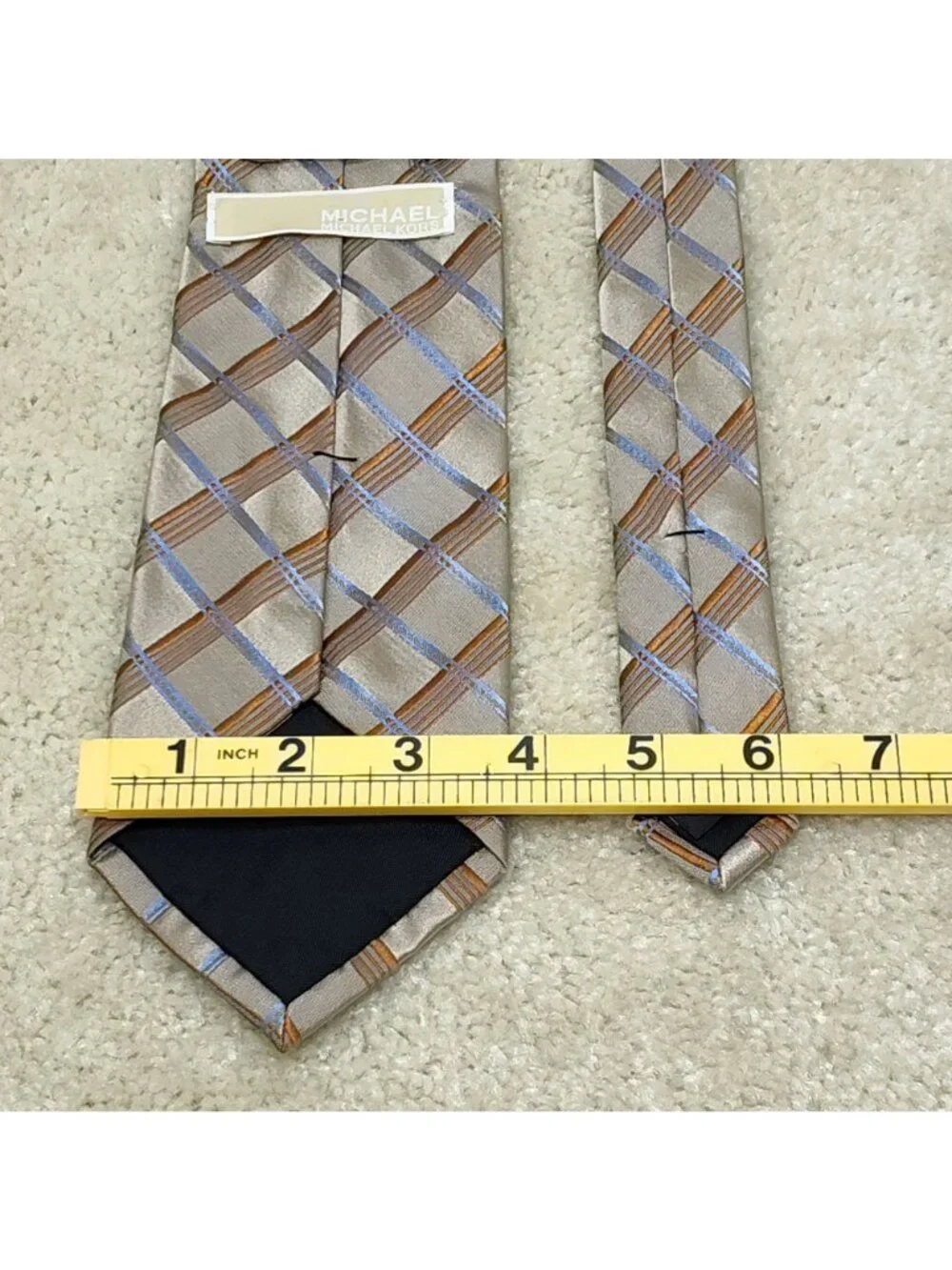 Michael Kors Plaid Necktie Pure Silk Woven Check Geometric Men Business Suit VGC